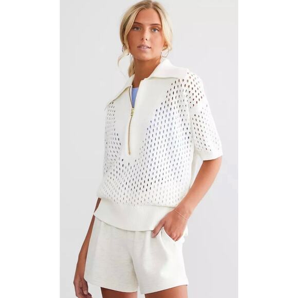 Varley Teagan Quarter Zip Collared Boxy Sweater White Size Large - Picture 1 of 6